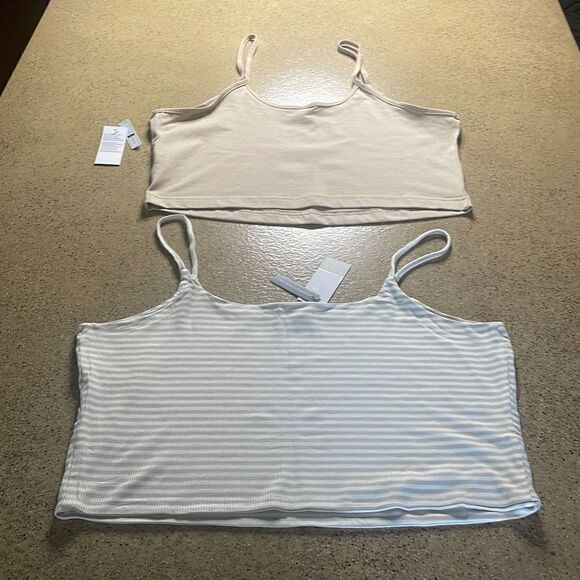 BP. Bundle of 2 Cropped Tank Tops XL - Tan, Tan White Striped - Picture 2 of 8